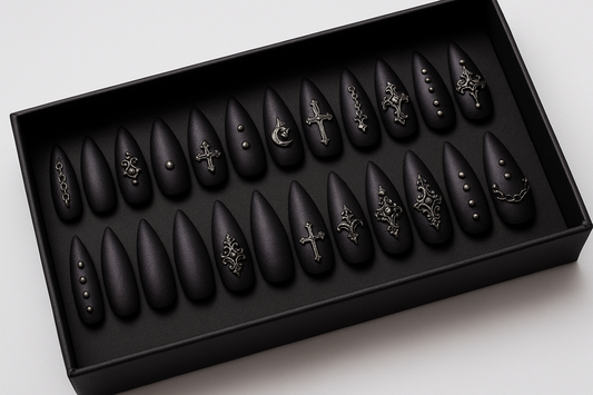 can you add silver realistic embellishment, heavy on the gothic feel but make it 2 rows of 12 nails only